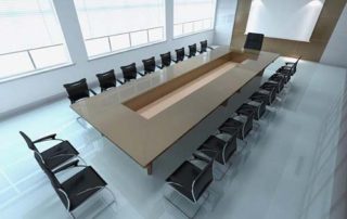 Board room with long board table